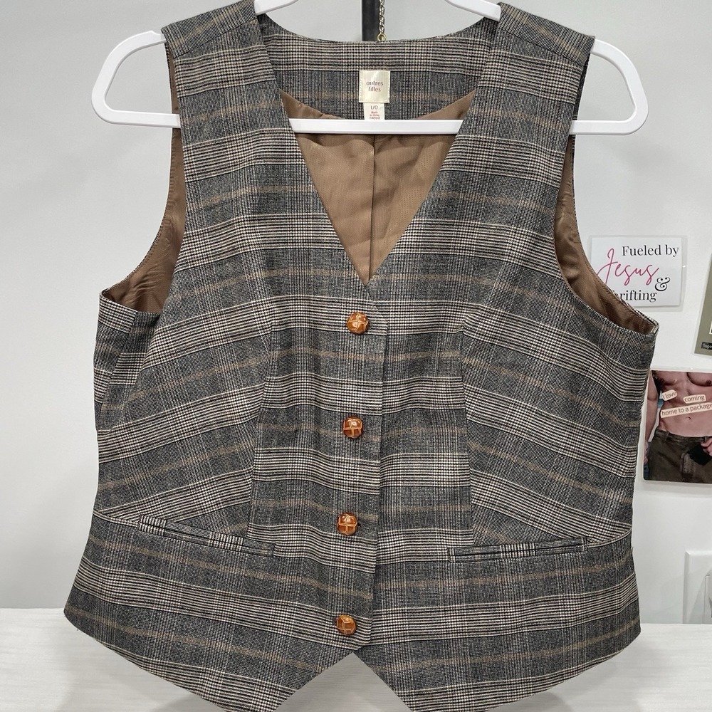 Autres Filles Womens Plaid Vest Menswear Fall Flannel Suit Vest Brown Large